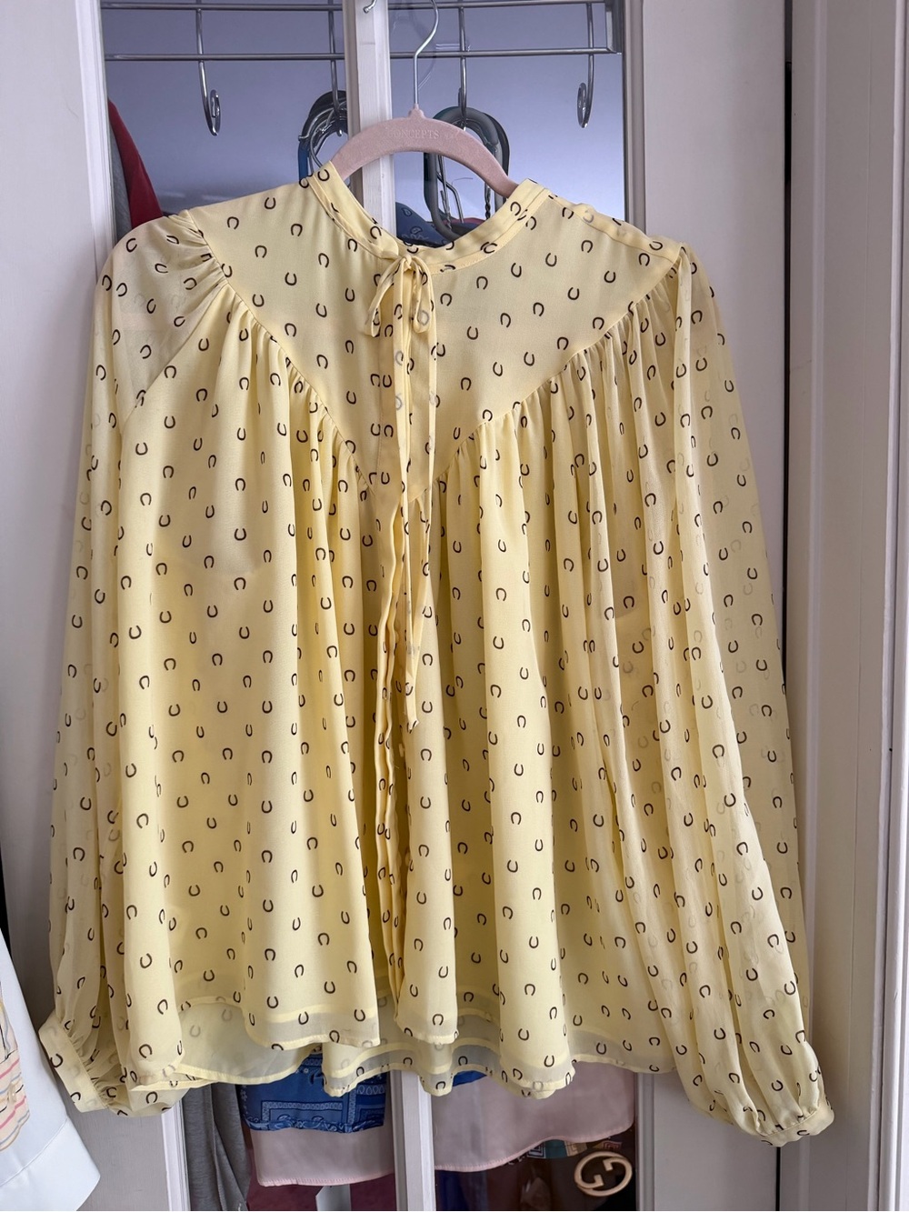 Ann Taylor Yellow Printed Tie-Neck Blouse